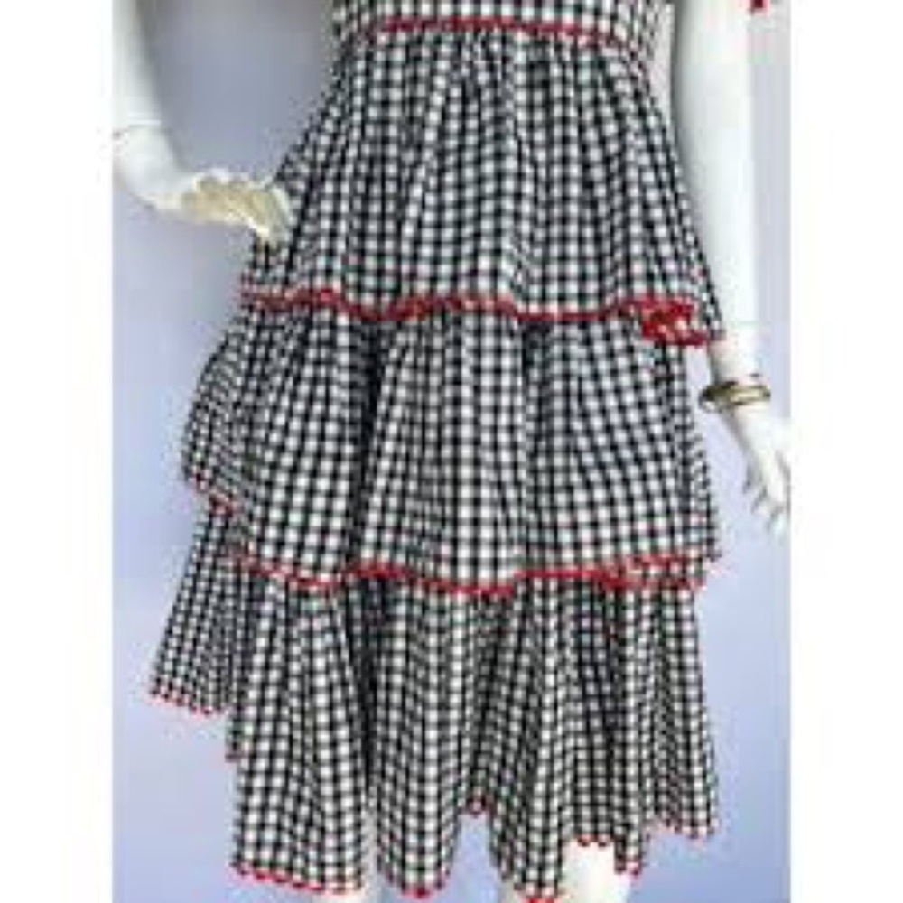 VTG Tier Skirted Black And White Gingham Dress - Picture 3 of 7